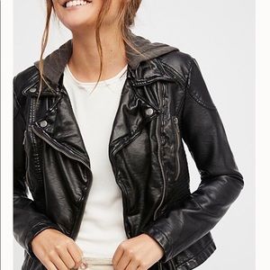 Free People vegan leather hooded jacket size M